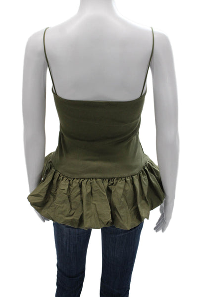 Zara Women Tank Camisole Green Cotton Square Neck Sleeveless Size M