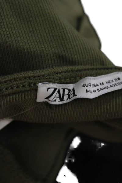 Zara Women Tank Camisole Green Cotton Square Neck Sleeveless Size M