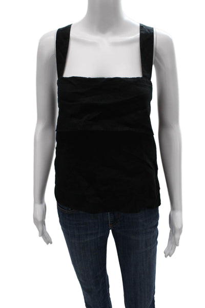 Quince Women Black Linen Square Neck Sleeveless Basic Tank Size XL