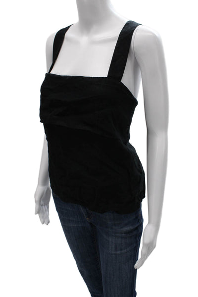 Quince Women Black Linen Square Neck Sleeveless Basic Tank Size XL