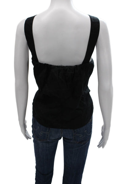 Quince Women Black Linen Square Neck Sleeveless Basic Tank Size XL