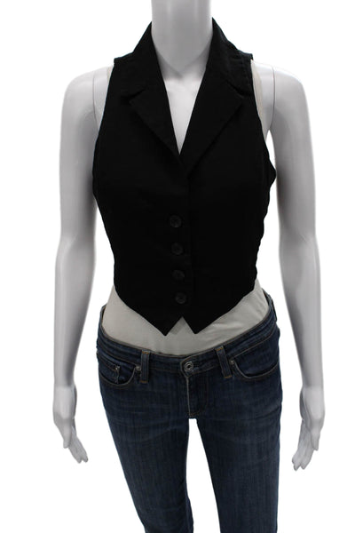 Zara Women Black Linen V Neck Sleeveless Button Vest Size M