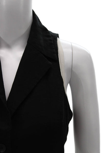 Zara Women Black Linen V Neck Sleeveless Button Vest Size M