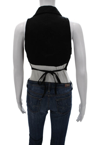 Zara Women Black Linen V Neck Sleeveless Button Vest Size M