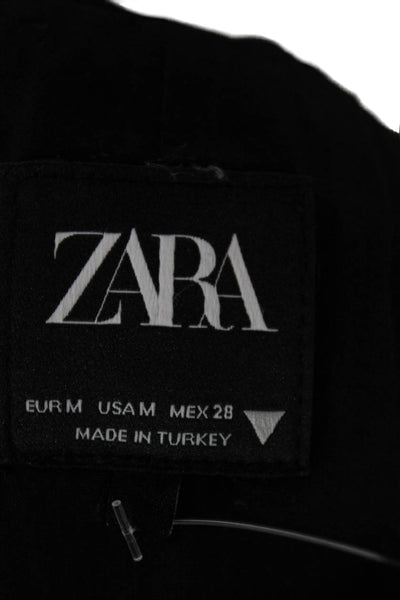 Zara Women Black Linen V Neck Sleeveless Button Vest Size M