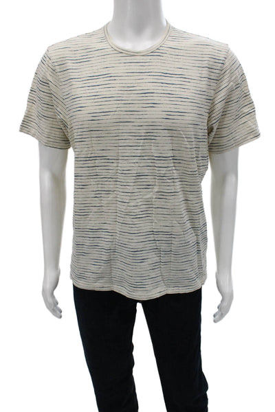 Corridor Mens T-Shirt Beige Cotton Striped Crew Neck Short Sleeve Size M