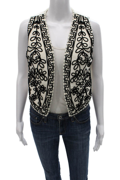 Zara Women Floral Cotton Vest White Sleeveless Size S