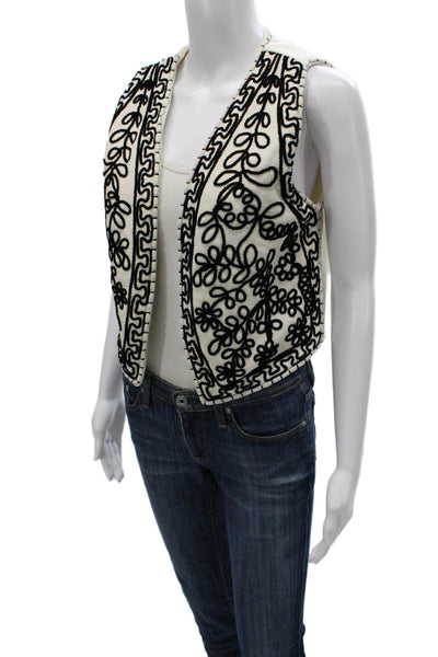 Zara Women Floral Cotton Vest White Sleeveless Size S