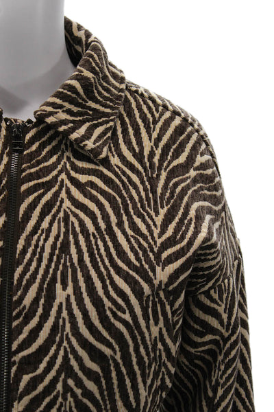 Kimchi Blue Womens Bomber Jacket Brown Animal Print Zip Long Sleeve Size M