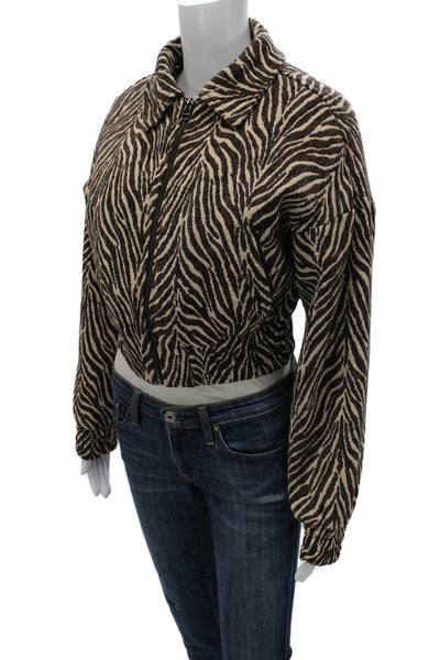 Kimchi Blue Womens Bomber Jacket Brown Animal Print Zip Long Sleeve Size M