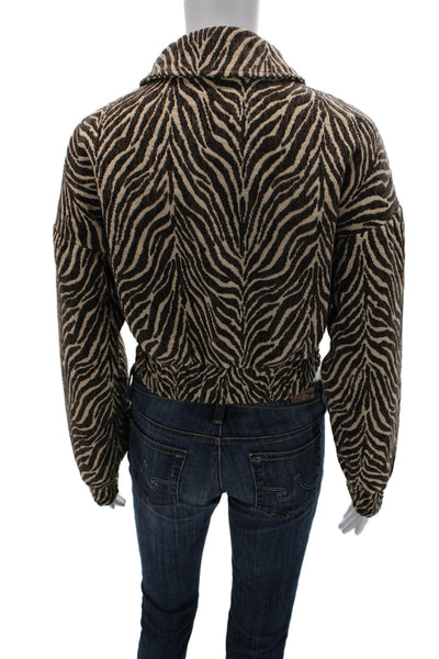 Kimchi Blue Womens Bomber Jacket Brown Animal Print Zip Long Sleeve Size M