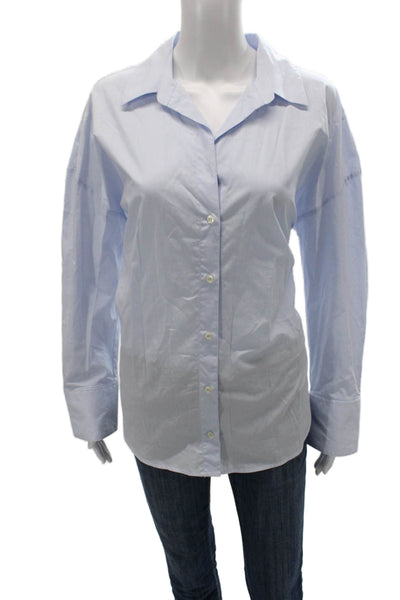 Zara Womens Button-Up Collared Long Sleeve Cotton Basic Blue Size M