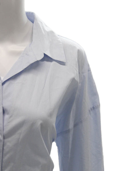 Zara Womens Button-Up Collared Long Sleeve Cotton Basic Blue Size M