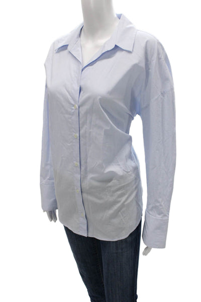 Zara Womens Button-Up Collared Long Sleeve Cotton Basic Blue Size M