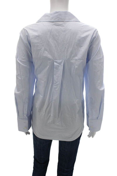 Zara Womens Button-Up Collared Long Sleeve Cotton Basic Blue Size M