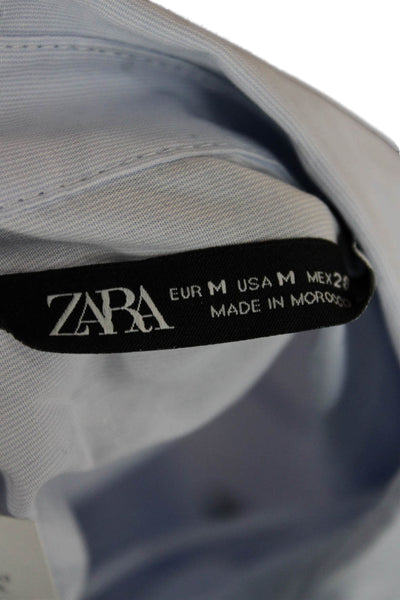 Zara Womens Button-Up Collared Long Sleeve Cotton Basic Blue Size M
