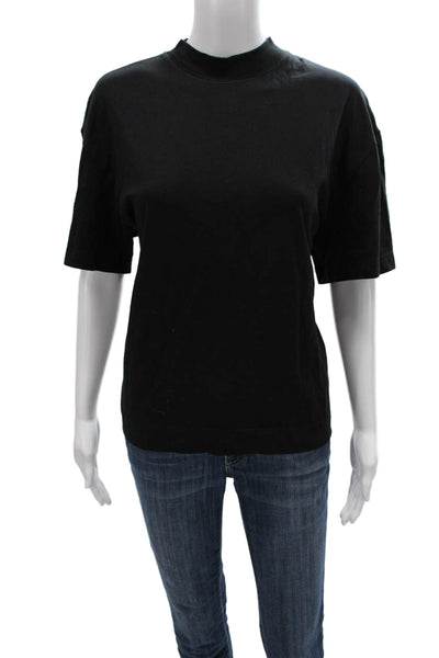 Everlane Womens Basic Black Organic Cotton Mock Neck Short Sleeve Tee Size L