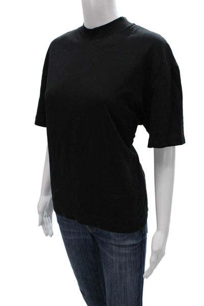 Everlane Womens Basic Black Organic Cotton Mock Neck Short Sleeve Tee Size L