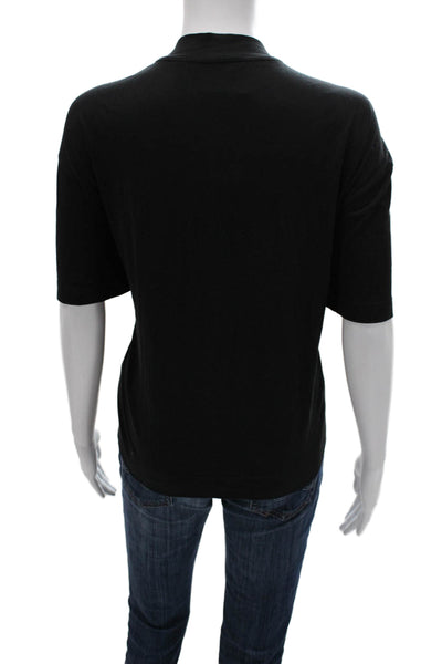 Everlane Womens Basic Black Organic Cotton Mock Neck Short Sleeve Tee Size L