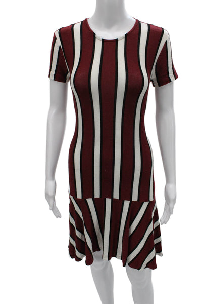 Zara Womens Fit & Flare Striped Red Knee Length Short Sleeve Dress Size S