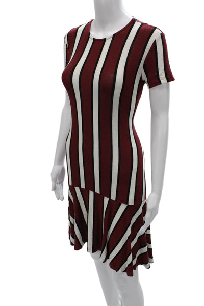 Zara Womens Fit & Flare Striped Red Knee Length Short Sleeve Dress Size S