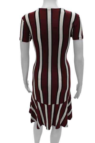 Zara Womens Fit & Flare Striped Red Knee Length Short Sleeve Dress Size S