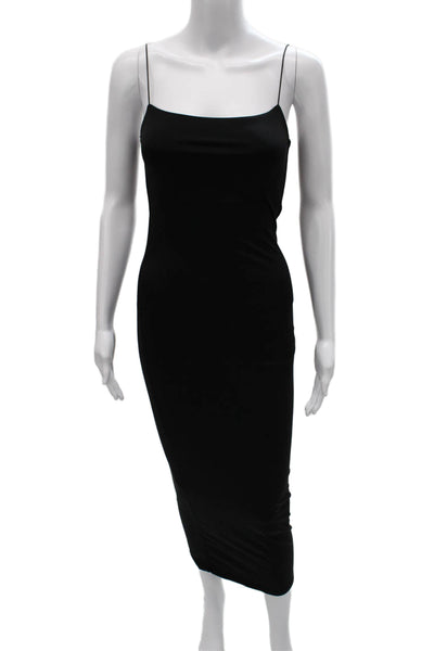 Zara Women Bodycon Dress Black Square Neck Sleeveless Midi Nylon Size S