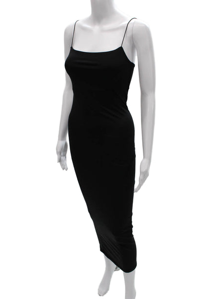 Zara Women Bodycon Dress Black Square Neck Sleeveless Midi Nylon Size S