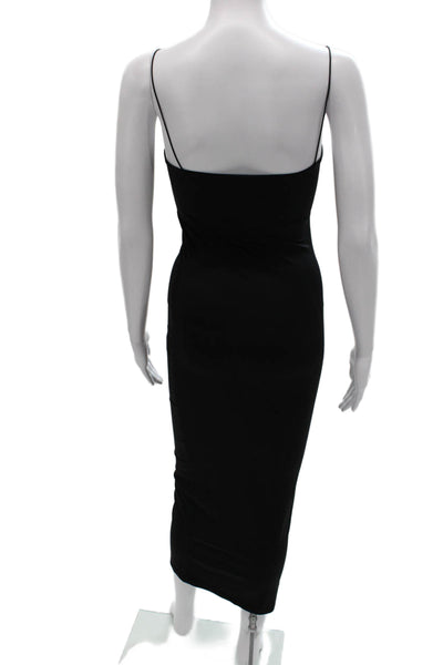 Zara Women Bodycon Dress Black Square Neck Sleeveless Midi Nylon Size S