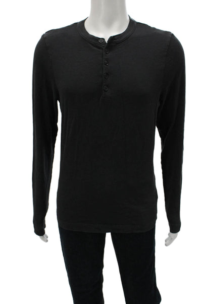 Citizens of Humanity Mens Henley Long Sleeve T Shirt Black Cotton Size L