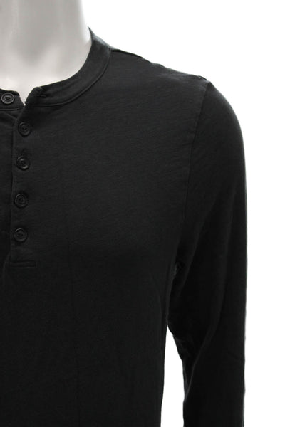 Citizens of Humanity Mens Henley Long Sleeve T Shirt Black Cotton Size L
