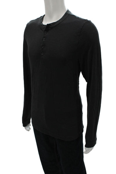 Citizens of Humanity Mens Henley Long Sleeve T Shirt Black Cotton Size L