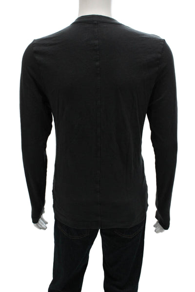 Citizens of Humanity Mens Henley Long Sleeve T Shirt Black Cotton Size L