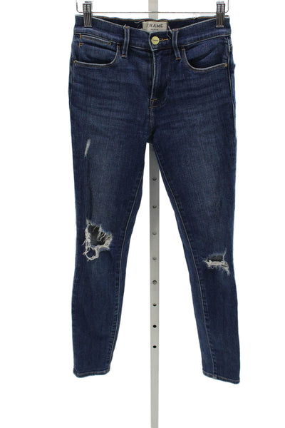 Frame Womens Skinny High Rise Blue Cotton Jeans Zip Inseam 28 Size 25