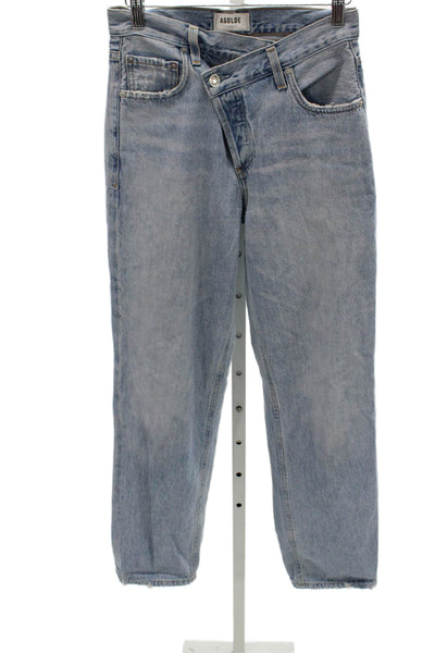 Agolde Women High Rise Tapered Jeans Blue Button 100% Cotton Size 23