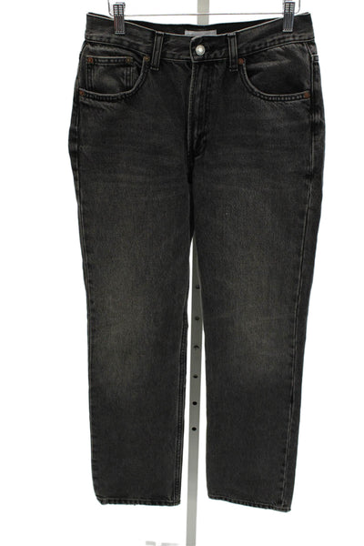 Zara Womens Black Straight Jeans Mid Rise Cotton Button Inseam 30 Size 6