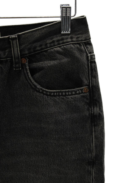 Zara Womens Black Straight Jeans Mid Rise Cotton Button Inseam 30 Size 6