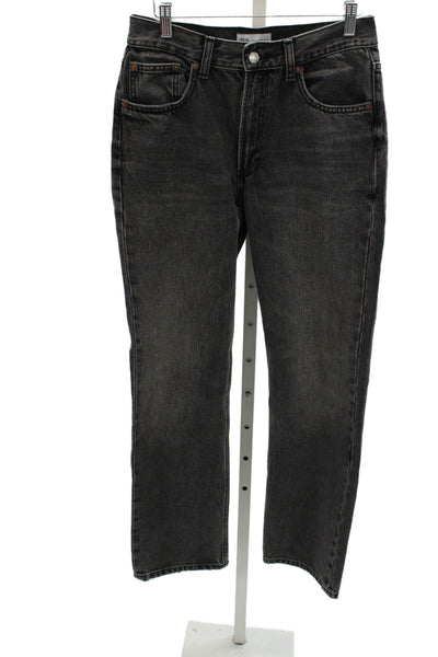 Zara Womens Black Straight Jeans Mid Rise Cotton Button Inseam 30 Size 6