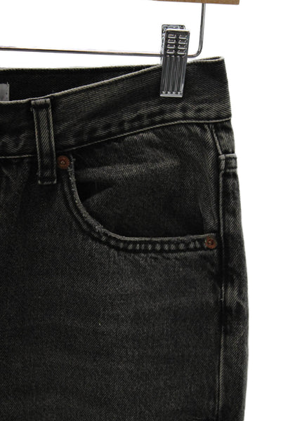Zara Womens Black Straight Jeans Mid Rise Cotton Button Inseam 30 Size 6