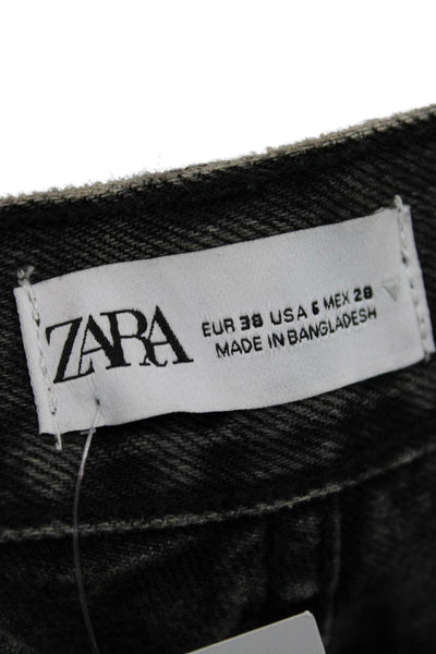 Zara Womens Black Straight Jeans Mid Rise Cotton Button Inseam 30 Size 6