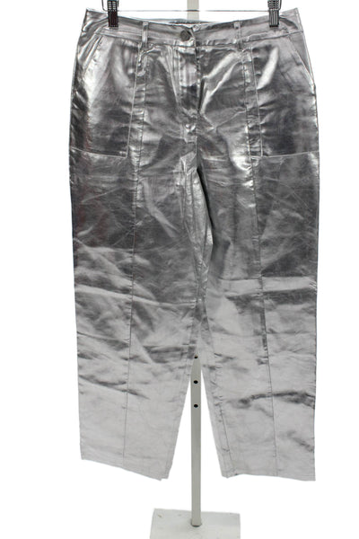 4th Reckless Womens Dress Pants Silver Polyurethane Button Size M
