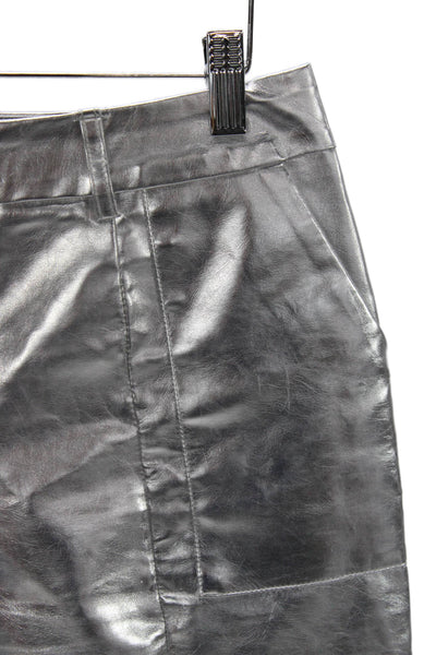 4th Reckless Womens Dress Pants Silver Polyurethane Button Size M