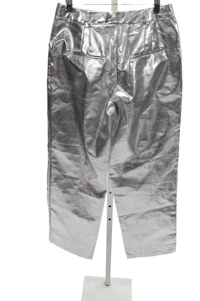 4th Reckless Womens Dress Pants Silver Polyurethane Button Size M