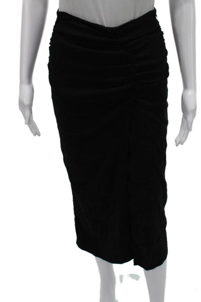 Zara Women Black Straight Pencil Midi Skirt Cotton Zip Size XS
