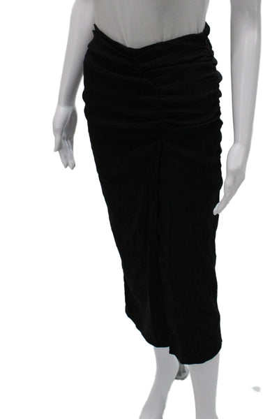Zara Women Black Straight Pencil Midi Skirt Cotton Zip Size XS