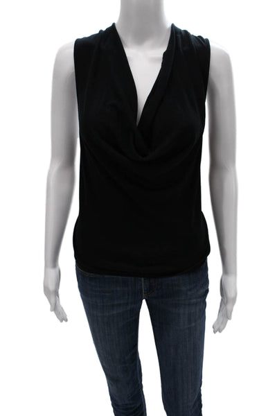 Free-est Women Basic Cowl Neck Sleeveless Viscose Tank Black Size XL