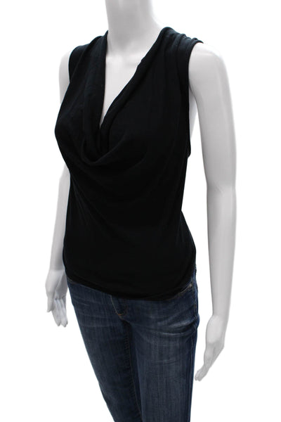 Free-est Women Basic Cowl Neck Sleeveless Viscose Tank Black Size XL