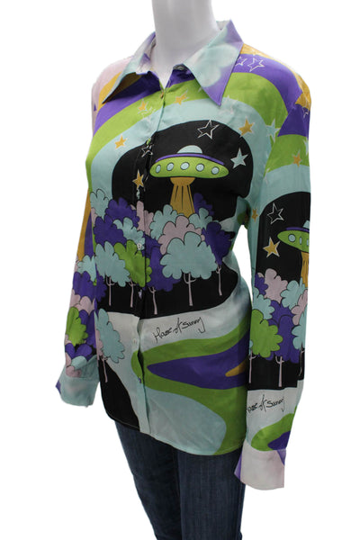 House Of Sunny Womens Multicolor Geometric Button Up Blouse Size 6