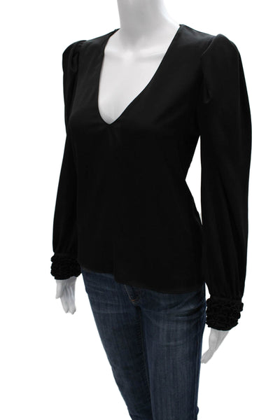 Zara Women Black V-Neck Long Sleeve Basic Blouse Polyester Size XS