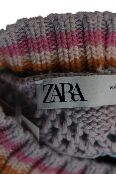 Zara Women Striped Cotton Sweater Vest Multicolor Round Neck Sleeveless Size M